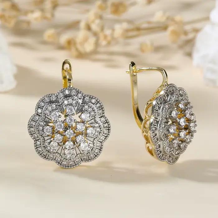 Boucles d oreilles creuses bicolores à grande fleur plaquées cuivre or 14 carats bijoux mode luxueux et exquis pour femmes occasions spéciales