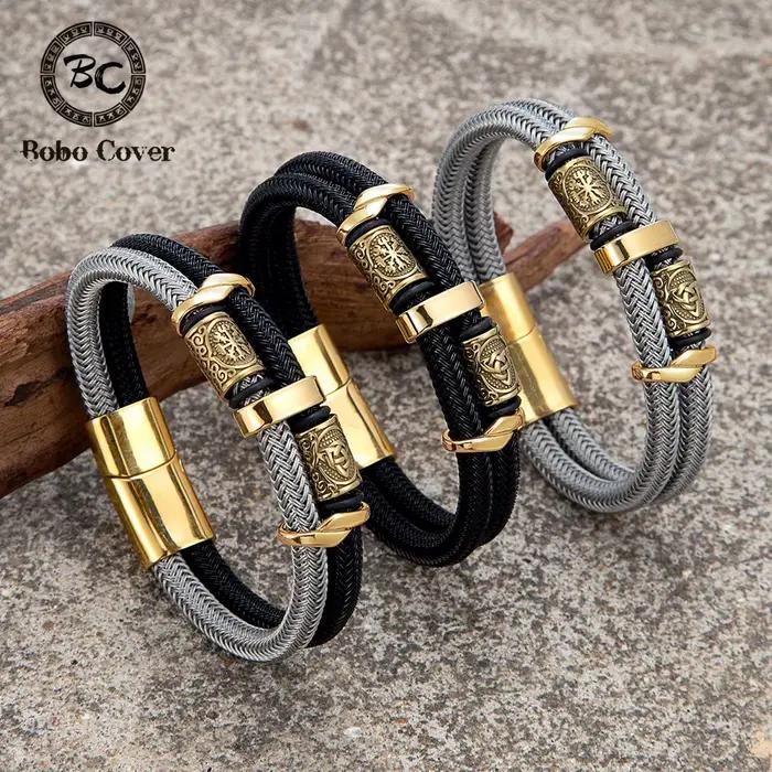 Bracelets Vikings Runes Design Unique en Acier Inoxydable pour Hommes et Femmes Occasions Spéciales