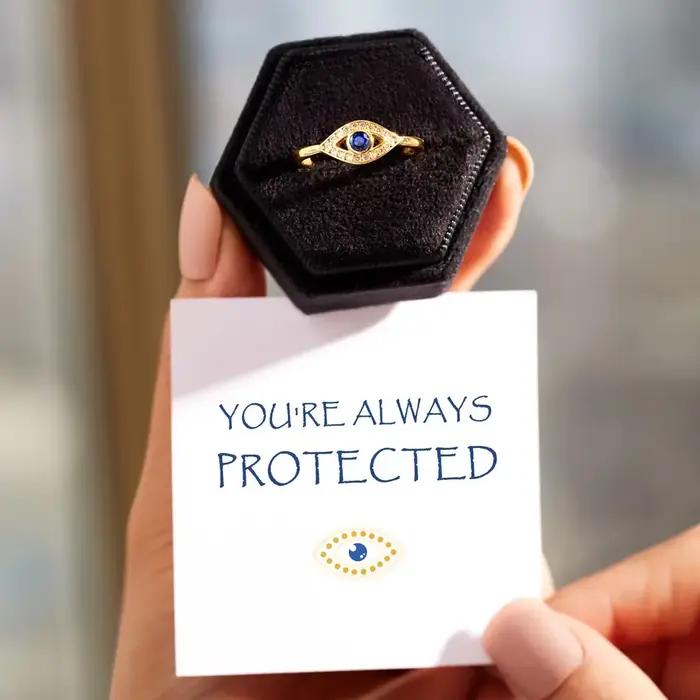 Bague de Protection contre le mauvais œil plaqué or 14 carats