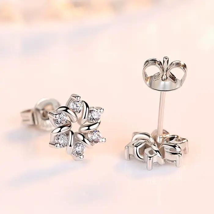 Boucles d'oreilles en argent sterling 925 véritable avec zircon cubique, clous d'oreilles en argent