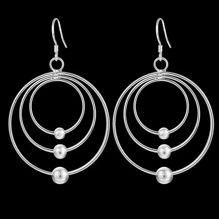 Boucles d'oreilles en argent Sterling 100% pur pour femmes, bijoux à trois cercles, perles, cadeaux