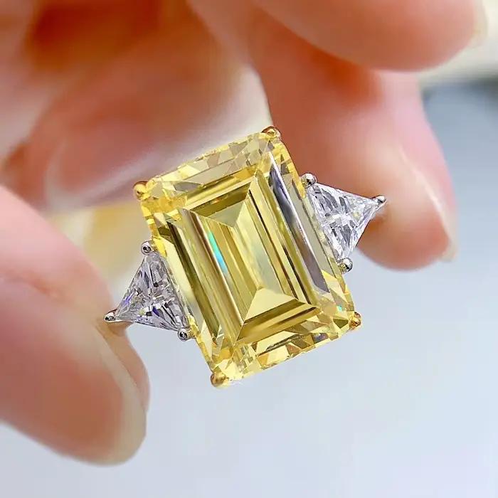 Wong Rain – bague vintage en argent sterling 100% 925, 10x14 MM, saphir de laboratoire taillé en émeraude, diamants à haute teneur en carbone, bijoux fins