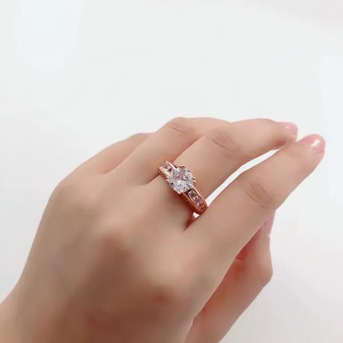 Double juste CZ pierre femmes anneaux bijoux mode or Rose couleur cristal de mariage bandes pour Couple bijoux DFR036