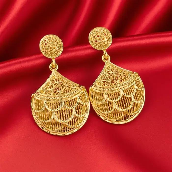 Ensemble de bijoux plaqués or 24 carats pour femmes, motifs géométriques, collier, boucles d'oreilles, bracelet et bague, idéal pour mariages, fiançailles et soirées festives