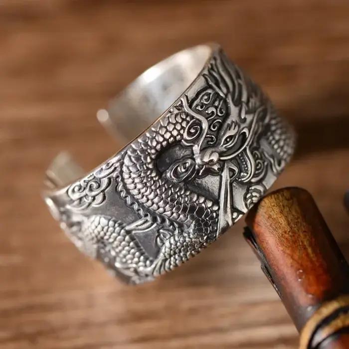 Anneau Pan Dragon en argent plaqué bague de cocktail classique rétro pour hommes occasions formelles banquets