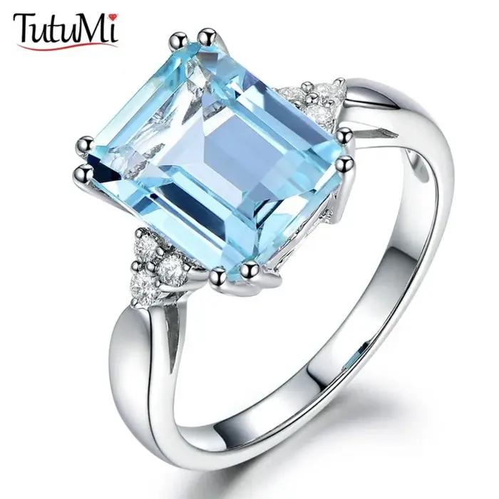 Bague vintage en argent 925 avec topaze, bague de fiançailles noble en saphir couleur or 18 carats,