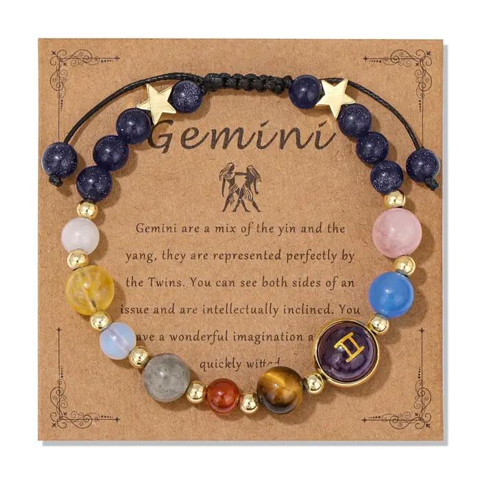 Bracelet tressé en pierre naturelle avec carte pour hommes et femmes