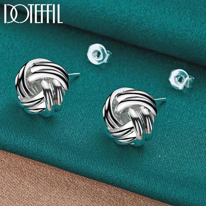 DOTEFFIL 925 en argent Sterling noeud torsion boucles d'oreilles pour femme mariage fiançailles mode fête charme bijoux