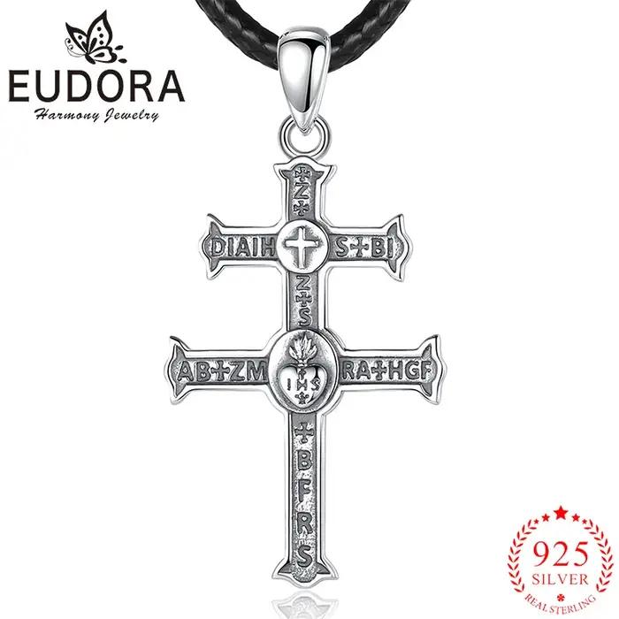 Eudora réel 925 en argent Sterling croix de Lorraine collier Vintage amulette pendentif femmes hommes personnalité bijoux cadeau de fête