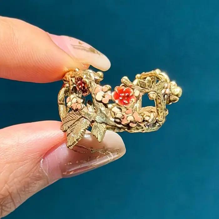 Bagues Vintage couleur or pour femmes, Branches de fleur de prunier, accessoires creux de luxe, qualité, bijoux de fête, 2025