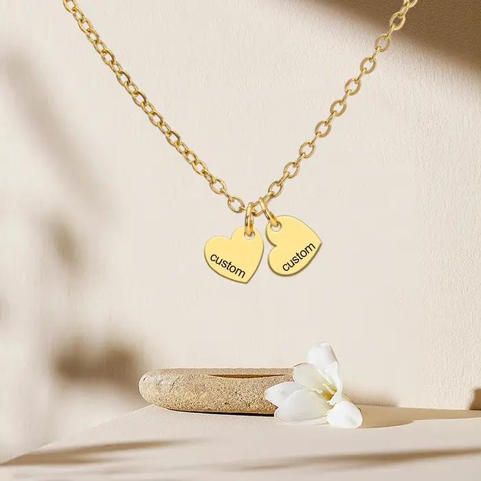 Collier Cœur Personnalisé Gravé avec Nom pour Couples