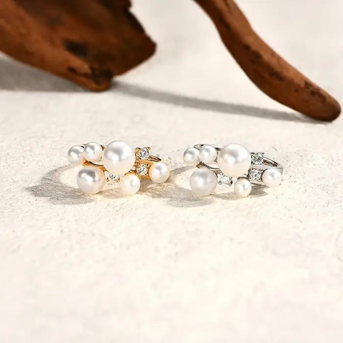 ATTAGEMS perle Moissanite bague DVVS 100% S925 argent Sterling plaqué avec or 18 carats pour les femmes fiançailles mariée bijoux cadeau de luxe