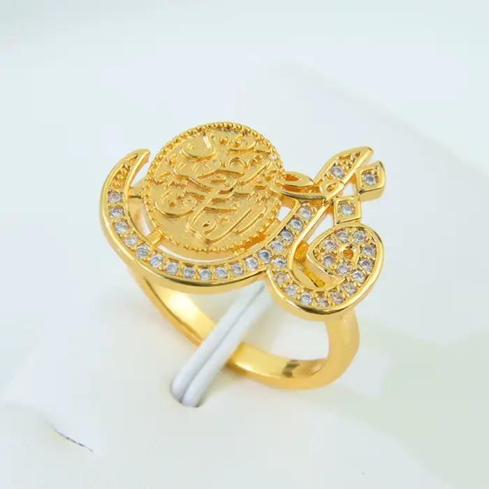 Bague de mariage de luxe en or 21 carats sertie de zircon pour femmes, bijoux de fête du Ramadan, Turkish Coin Jewelry pour cérémonies de mariage