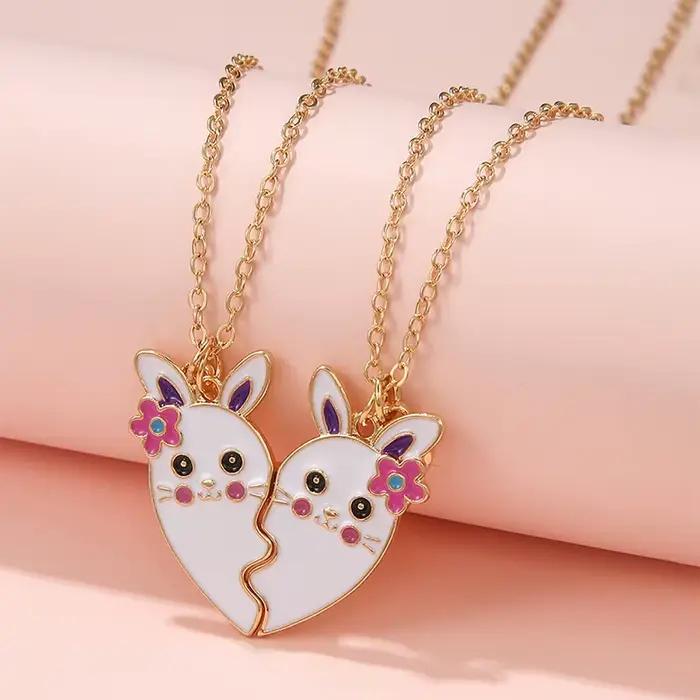 JOBest Friends-Pendentif lapin mignon pour filles, collier BFF Chia Ship, cadeau de bijoux, tout neuf, ensemble de 2 pièces