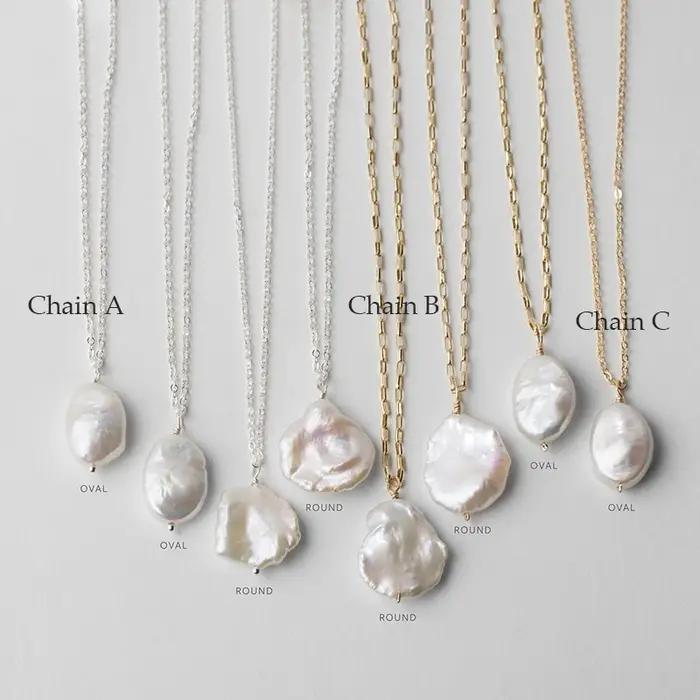 Collier de perles baroques naturelles remplies d'or 925 argent/14K