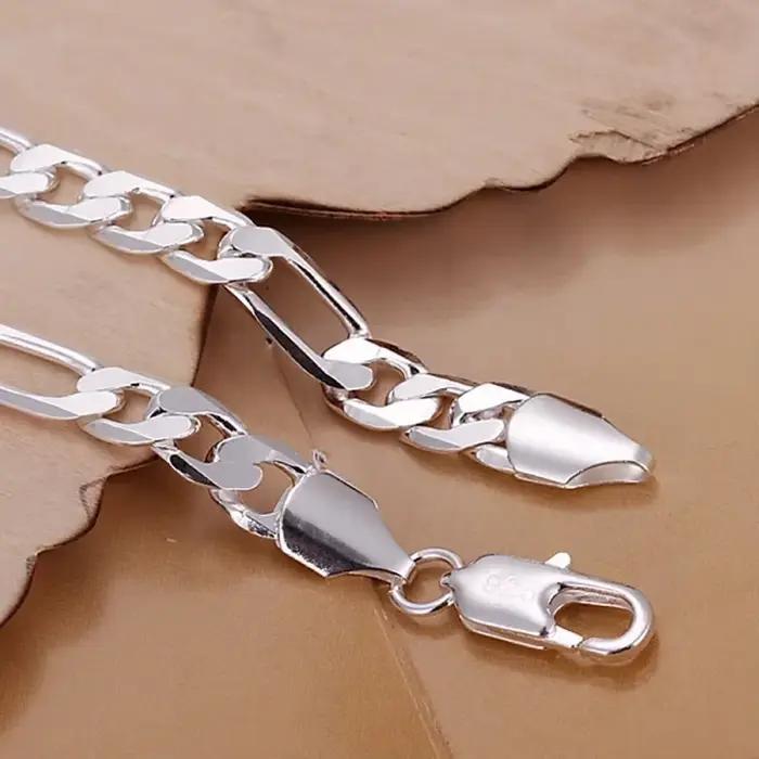 Bracelets fins en argent Sterling 925, 6-8mm, chaîne pour femmes et hommes, mode de mariage, bijoux en argent de qualité supérieure, Figaro 20cm