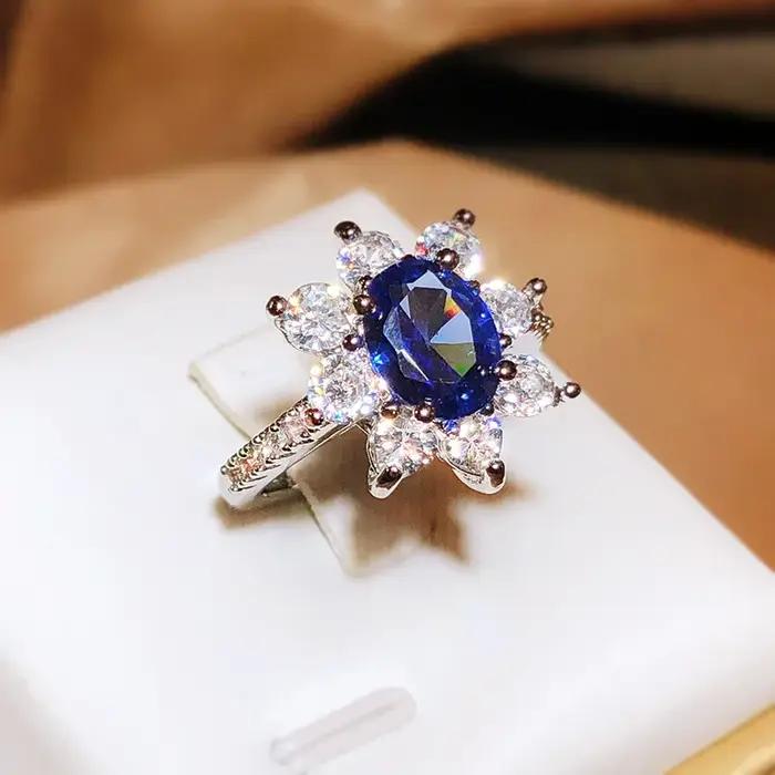 Bague d'anniversaire de mariage en zircone cubique bleue
