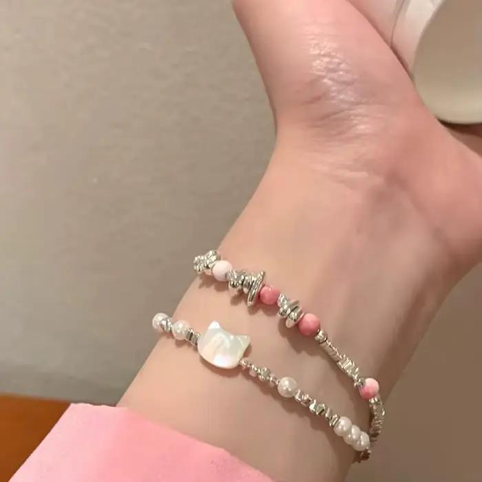 Bracelet en argent regardé 925 pour femme, chat, chaton, perles mignonnes, punk, géométrique, mode fille, bijoux, cadeau, livraison directe, vente en gros