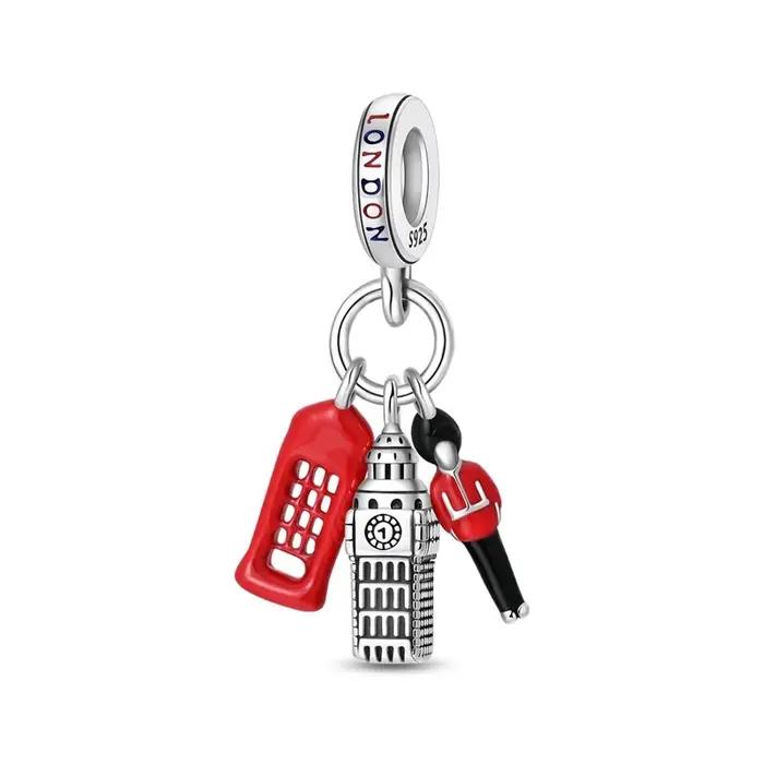 Breloque en argent sterling 925, célèbre Big Ben de Londres, pour bracelet original, bijoux de voyag