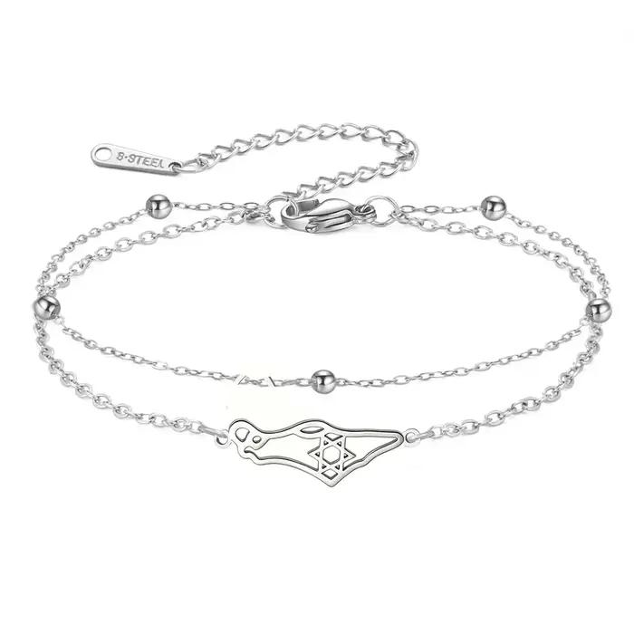 Bracelet pendentif étoile de David pour femmes et hommes, en acier inoxydable, carte de la Palestine, lien réglable, Magen David, bijoux juifs, cadeaux