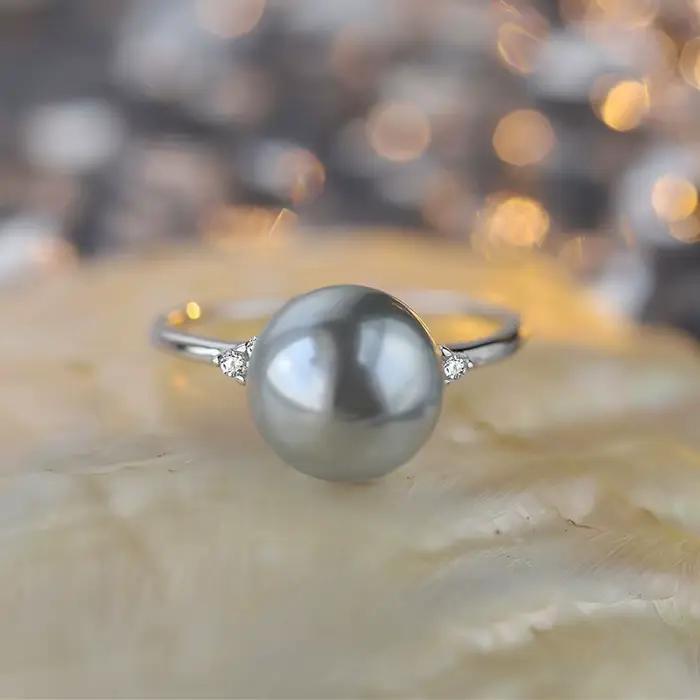 Bague assortie avec tout, Micro-ensemble de perles grises en lin argenté véritable S925, à la mode et classique