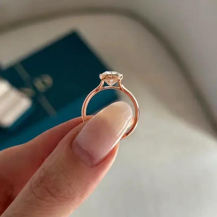 Bague de fiançailles en or rose exquise pour femmes - Bijoux en zircon AAAA brillant de haute qualité