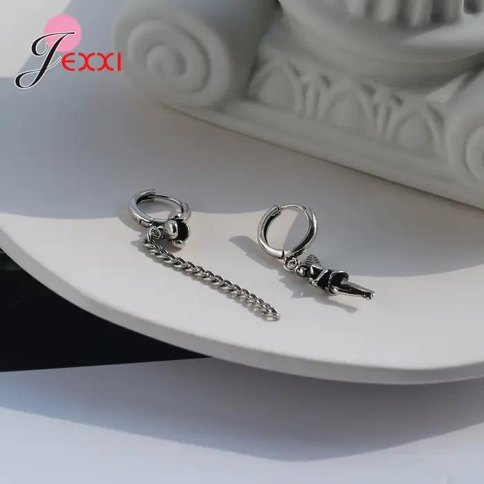 Boucles d'oreilles Vintage en argent Sterling 925 pour femmes, bijoux fins, asymétrie, chaîne elfe, pompon, accessoires de fête pour filles