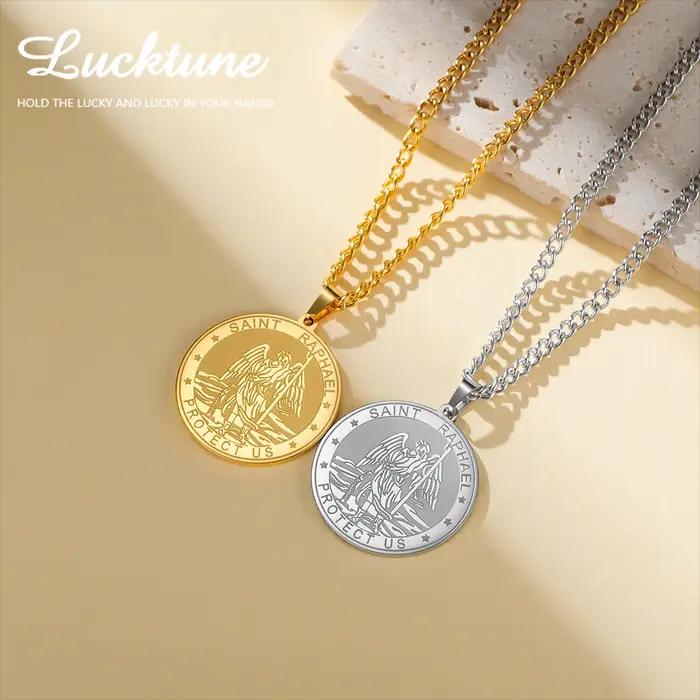 Lucktune Saint Raphael archange collier à breloques en acier inoxydable