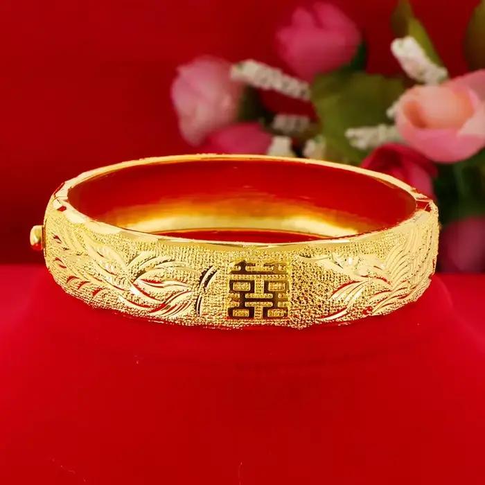 Bracelet ouvert en or jaune 14 carats pour patients, document classique, bracelet, fête de Léon, mariage, fiançailles, bijoux cadeaux