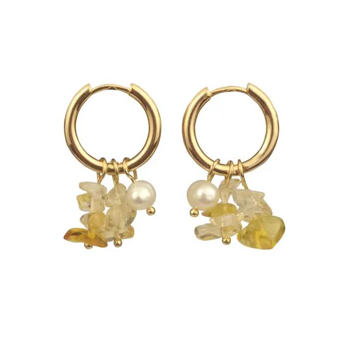 Femmes bohême bijoux de petits cerceaux pendentif boucle d'oreille avec pierre concassée perle bleu vert