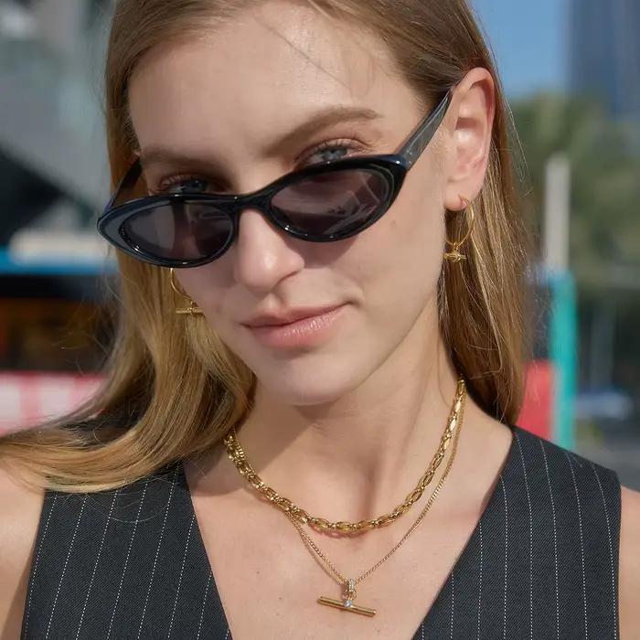 Boucles d'oreilles pendantes Zora Classic Zircon T Bar pour femmes, minimalistes, plaquées or 18 carats, en acier inoxydable, bijoux détachables tendance