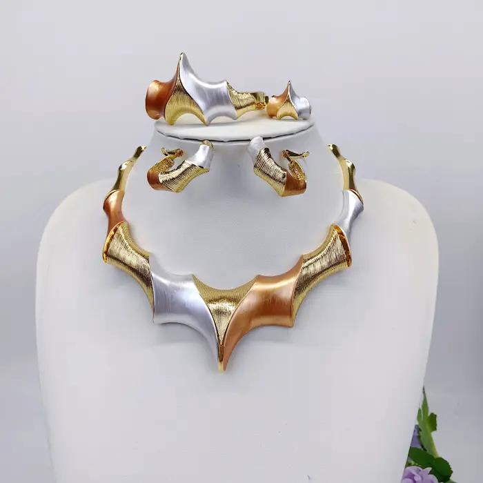 Ensemble de bijoux en or Esale Dubai, plaqué or 18 carats, collier, bracelet et boucles d'oreilles géométriques élégants de style arabe, bijoux de mariage pour femmes nigérianes