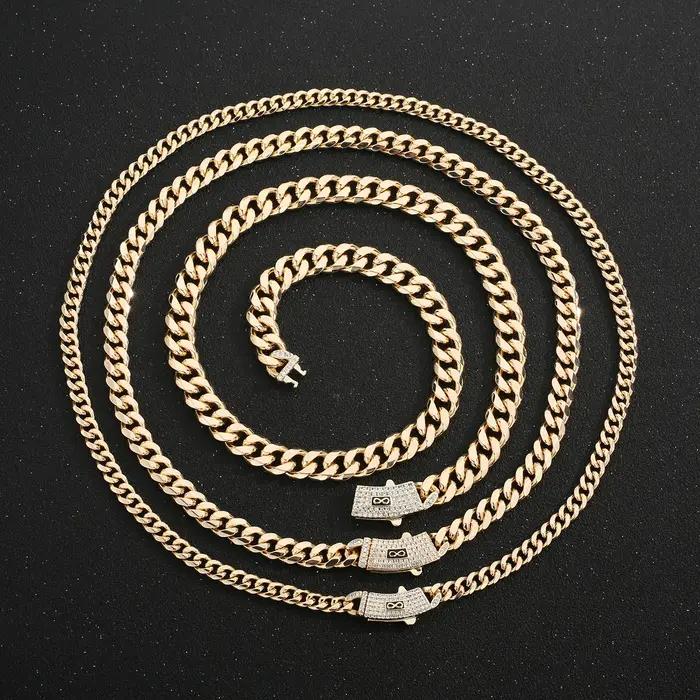 Collier Hip Hop Monaco Laiton Plaqué Or avec Zircon Blanc Style Robuste et Audacieux Pour Occasions Spéciales
