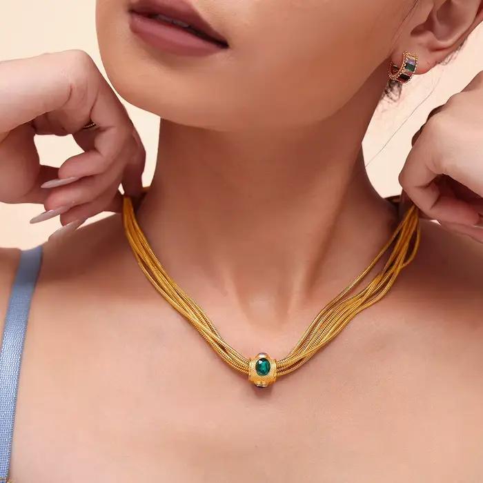 Ensemble collier et bracelet en acier inoxydable pour femme, biscuits colorés, breloque plaquée or, multi-bandes, bijoux uniques, JOJewelry