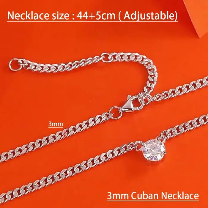 Serenity 1-3ct D Moissanite collier pour femmes homme cadeau S925 argent Sterling 3mm largeur chaîne cubaine pendentif