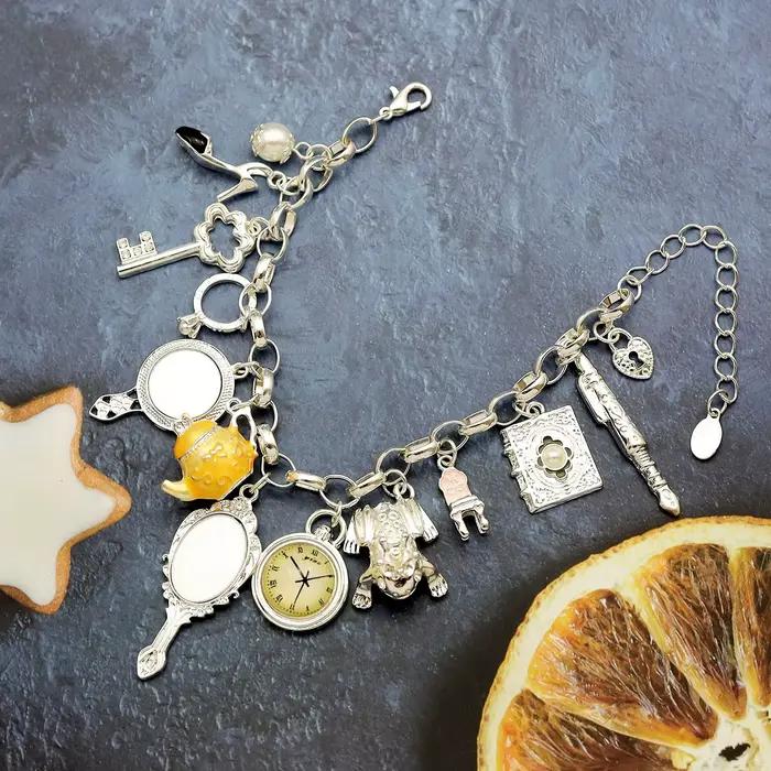 Vintage pays des merveilles miroir breloques perles lien chaîne cristal bracelet bracelets pour femme Pulseira Masculina bijoux accessoires cadeau