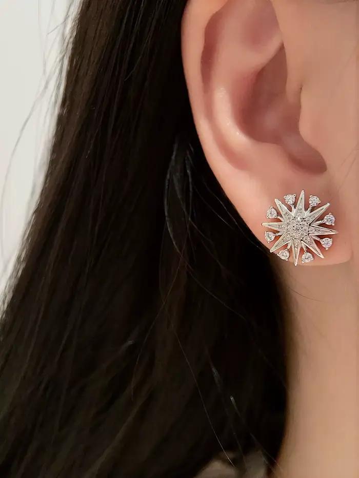 Boucles d'oreilles étoile à huit branches en argent Sterling S925 avec pierre zirconium pour femmes, bijoux de luxe simples, cadeau occasionnel