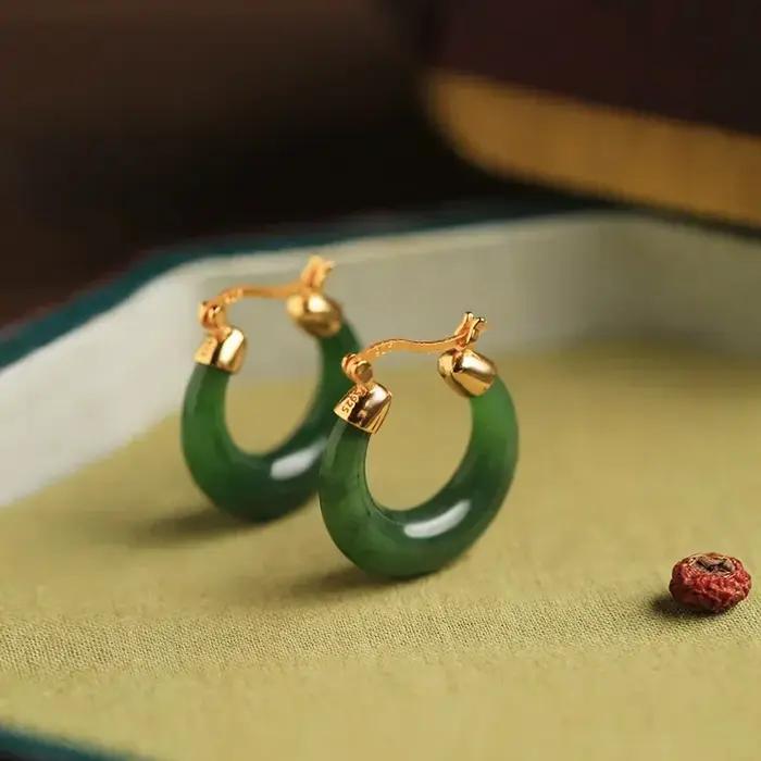 Boucles d'oreilles créoles en jaspe naturel Hetian pour femme, breloque originale, bijoux de haute qualité, cadeau de dîner, frais et ancien, designer
