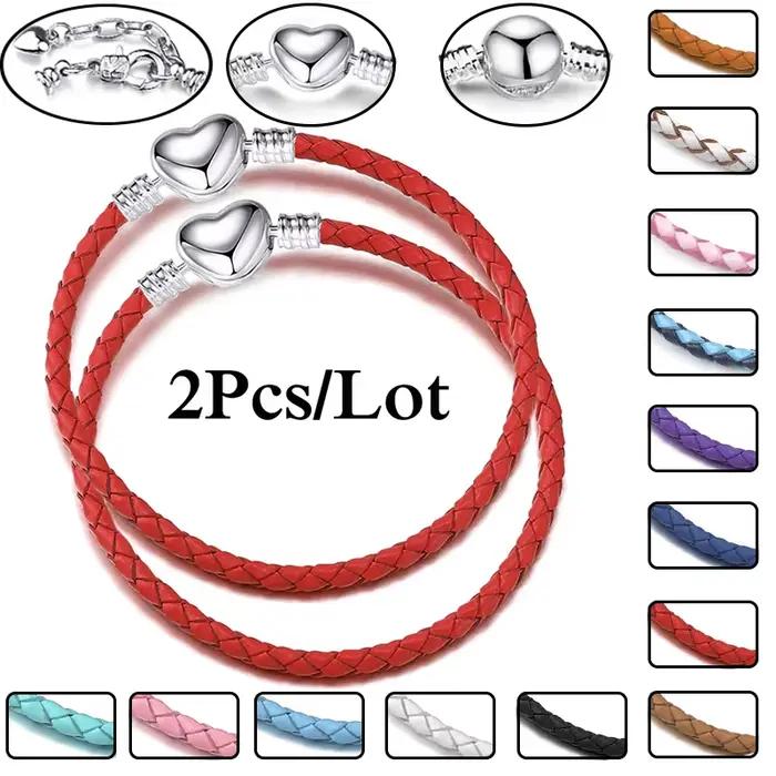 Bracelets en chaîne en cuir pour hommes et femmes, 2 pièces/lot, offre spéciale, adaptés aux perles faites à la main, Bracelet à breloques, bijoux pour Couples, vente en gros