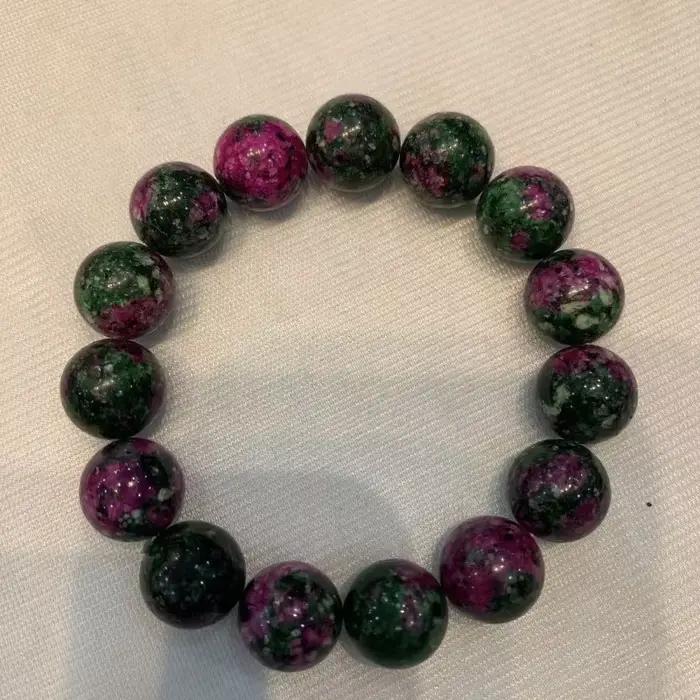 Bracelet de perles rondes en jade de fleur de pêcher colorée, bijoux de bracelet en pierre de pomme