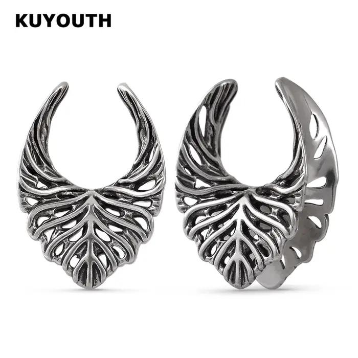 Tunnels d'oreille en cuivre KUYOUTH avec nervures de feuille pour hommes et femmes bijoux de piercing occasionnels spéciaux