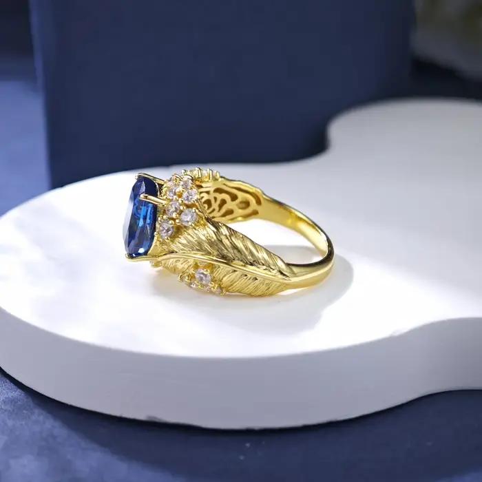 Bague de fiançailles féminine en saphir artificiel bleu 3 carats AG925