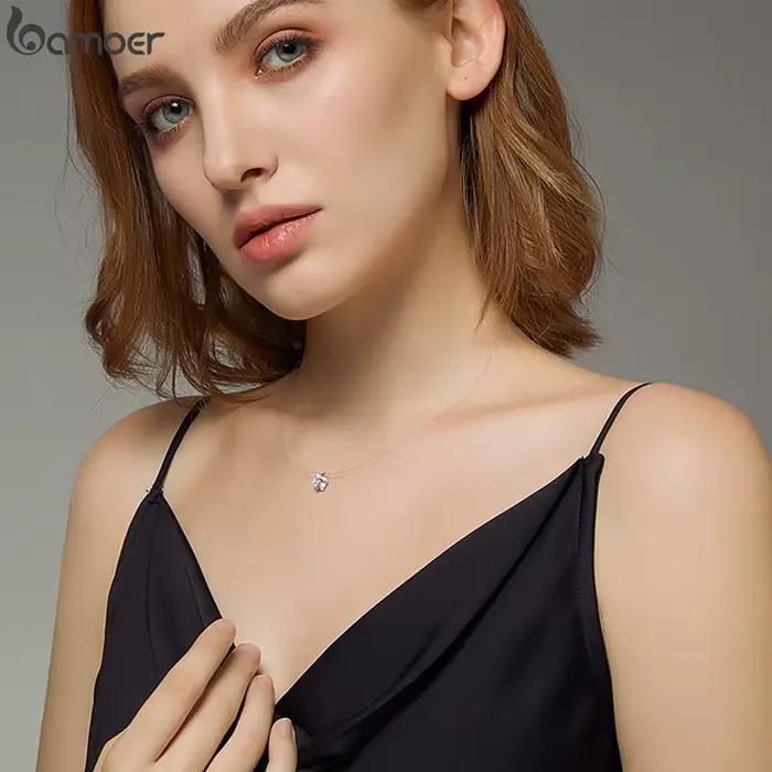 BAMOER argent Invisible chaîne colliers pendentifs strass colliers ras du cou Transparent ligne de pêche Collier Femme SCN332