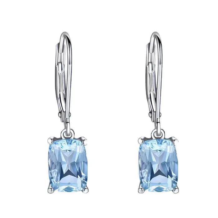 Boucles d'oreilles en argent Sterling 925 avec topaze bleu ciel, pierres précieuses élégantes, fête de fiançailles, mariage, bijoux fins pour femmes, cadeau, vente en gros