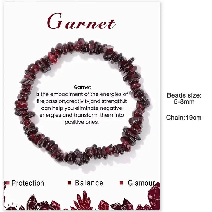 Bracelets de perles de grenat rouge naturel pour femmes et hommes, puce irrégulière, gravier, pierre