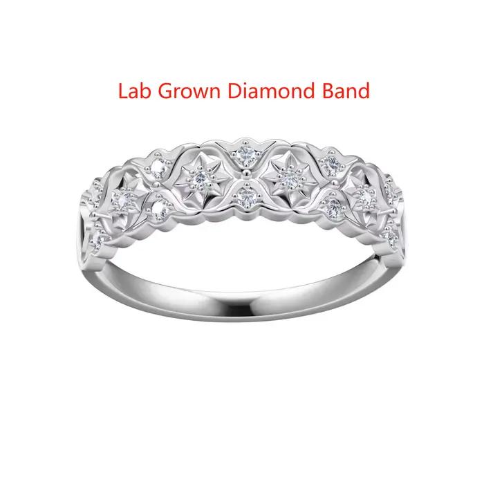 DEF couleur 0.1ctw coupe ronde HPHT Cvd laboratoire diamant alliance véritable bague en or blanc 10k