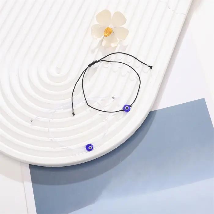 12 pièces Bracelets en corde noire et blanche en verre œil du diable bleu pour hommes et femmes Couples