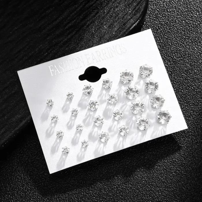 Nouveau 12 paire/pack blanc brillant boucles d'oreilles de mariage ensemble pour femmes hommes cristal bijoux