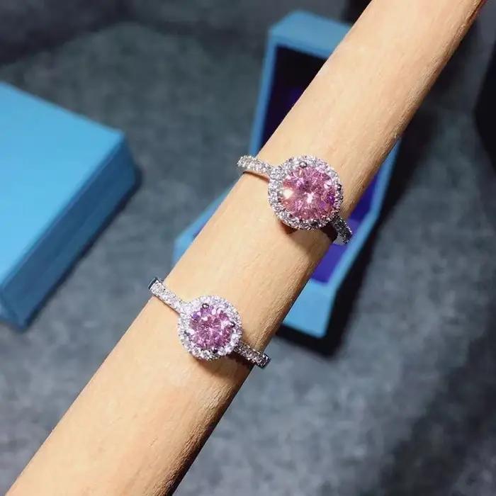 Bague de fiançailles romantique en argent incrusté de diamants roses pour femme, matiques en pierres précieuses, bijoux de mariage élégants et ajustables, à la mode
