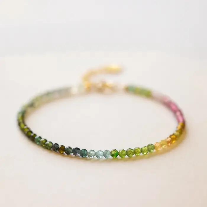 Petits bracelets en perles de tourmaline naturelle multicolores pour femmes, faits à la main, fins,